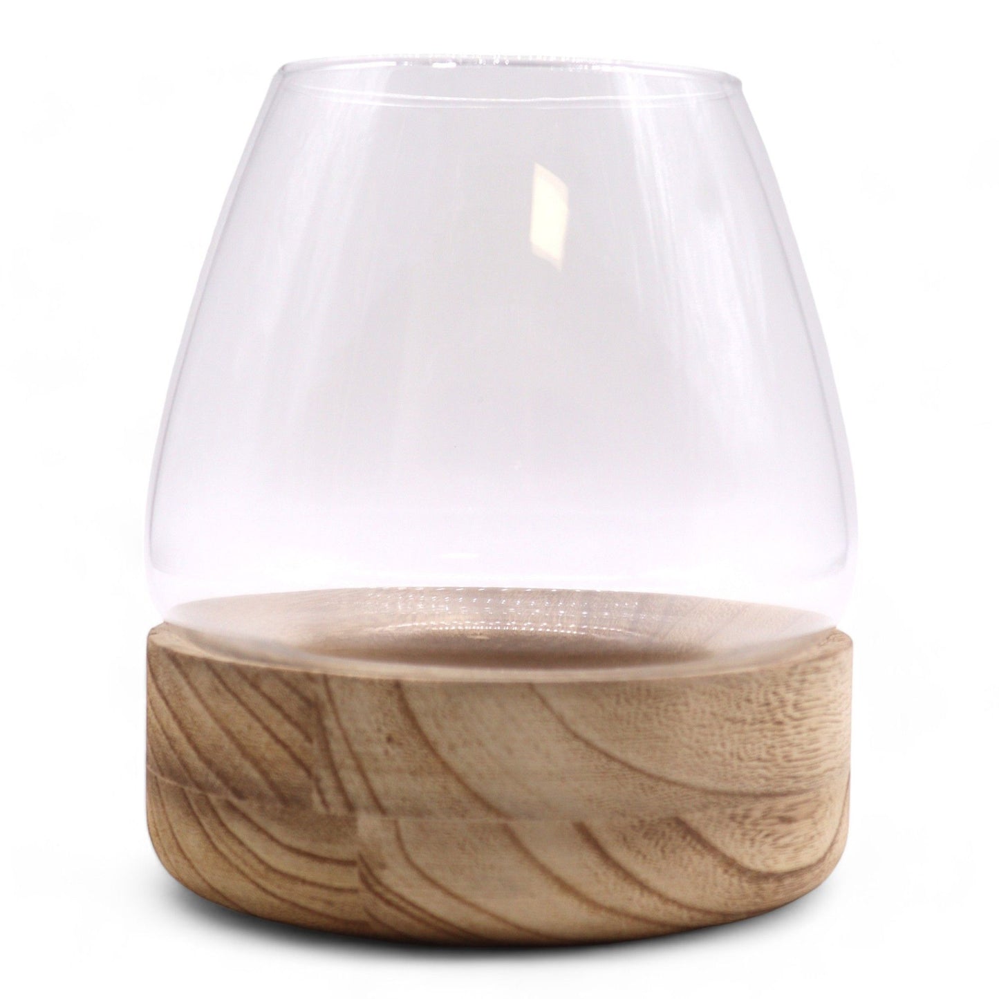 Großes Glas-Terrarium auf massivem Tung-Holz - 17x19 cm