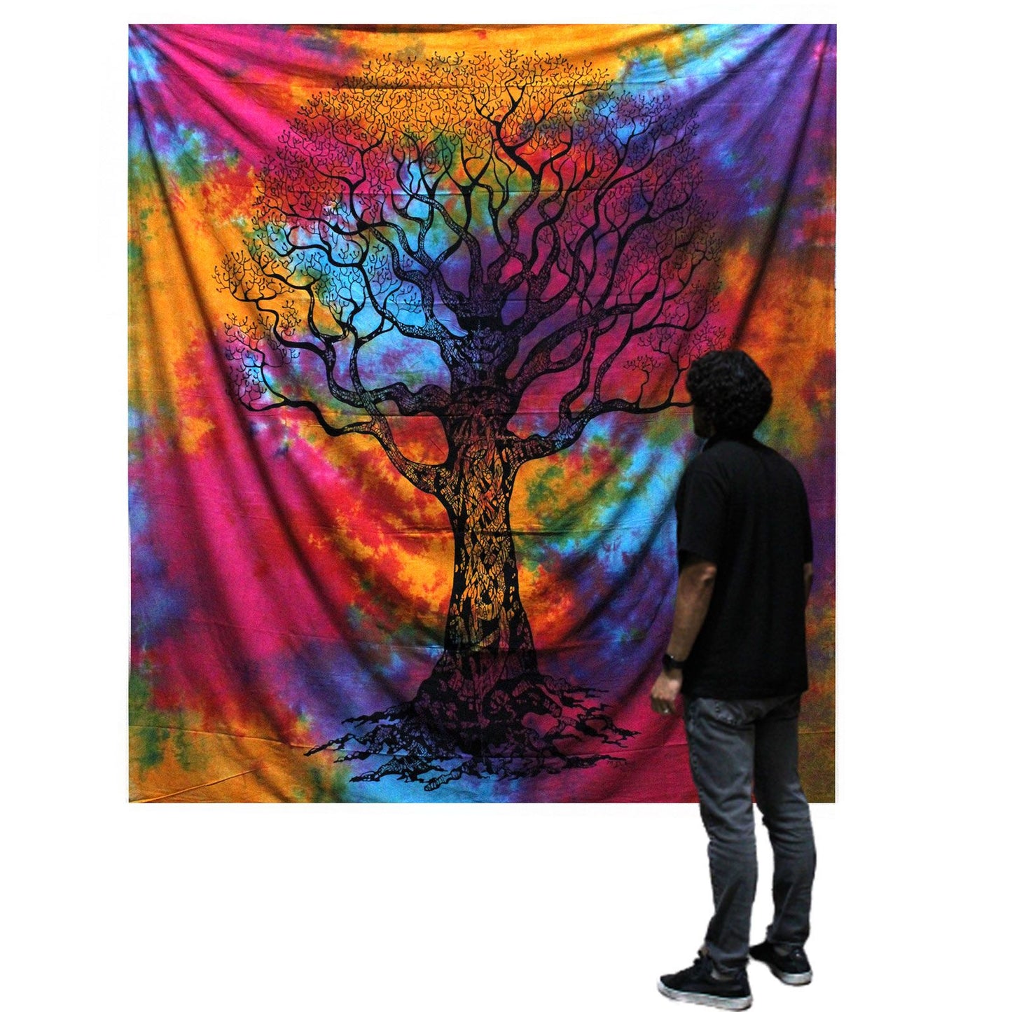 Handgewebte Winterbaum Tagesdecke & Wandbehang – 230 x 200 cm aus reiner Baumwolle