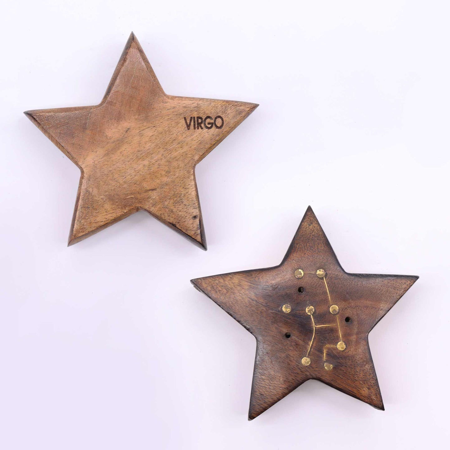 Set mit 12 Sternzeichen-Räuchersternen aus Mangoholz und Messing