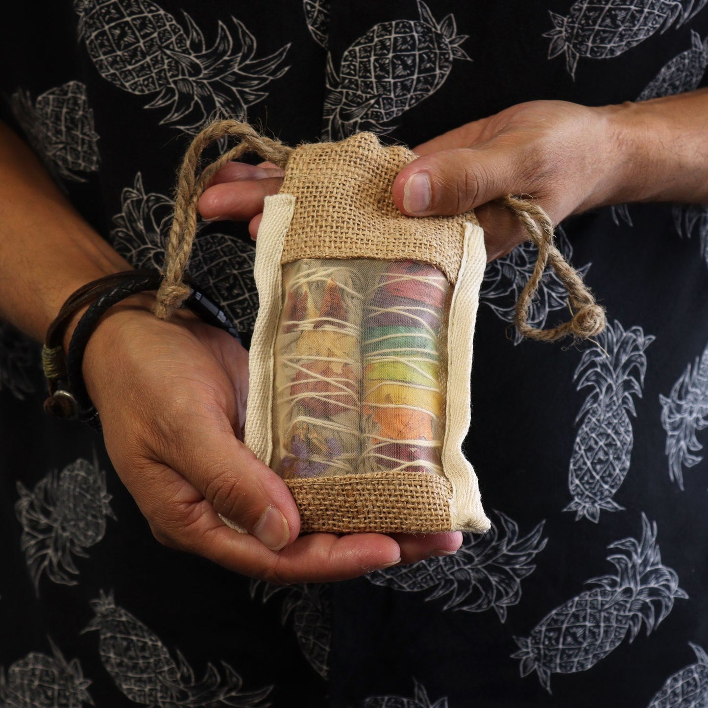 Jute-Sichtfensterbeutel gewaschen, 10x15 cm - Nachhaltige Geschenkverpackung