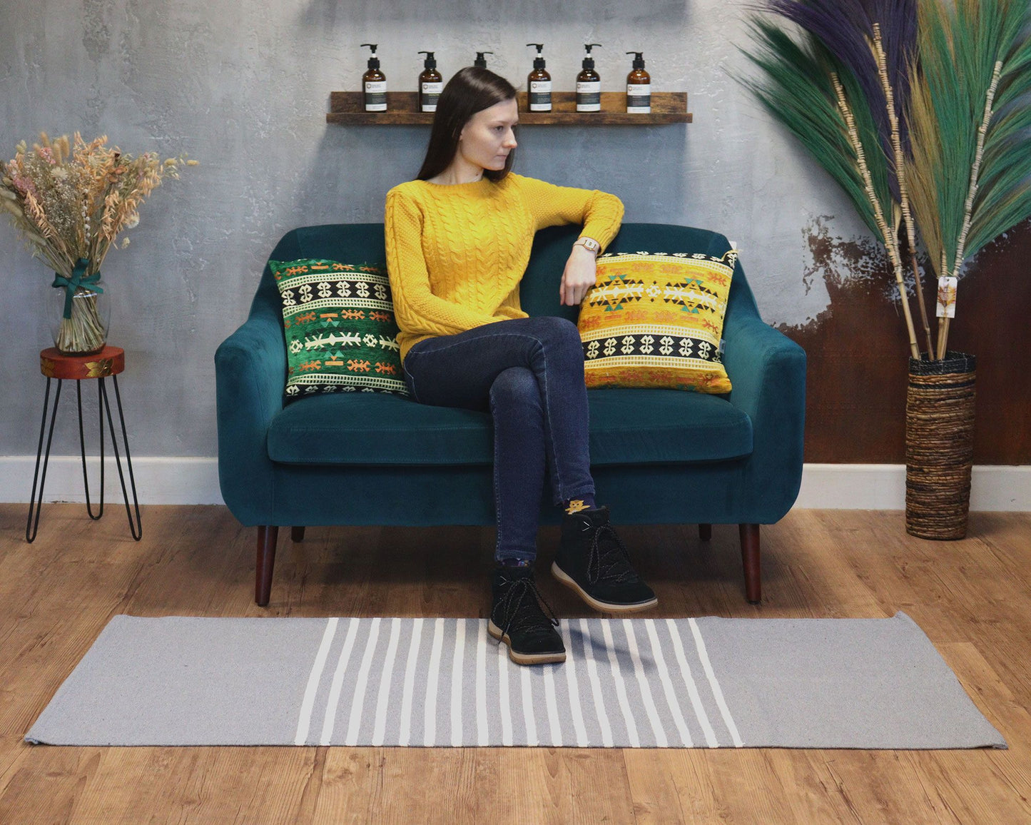 Baumwollteppich mit Streifenmuster in Grau – 70x170 cm