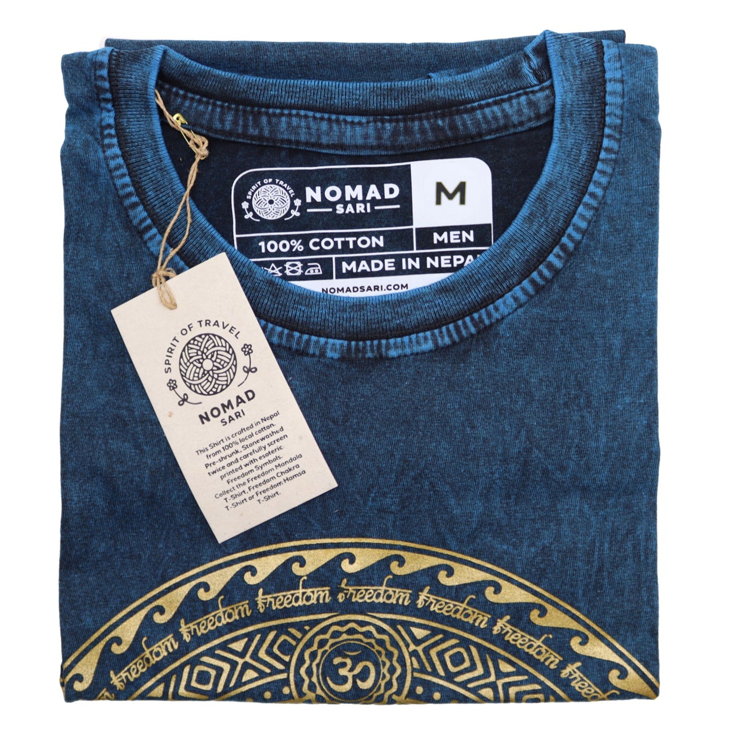 Chakra T-Shirt in Steinwäsche - Blau für Harmonie & Achtsamkeit