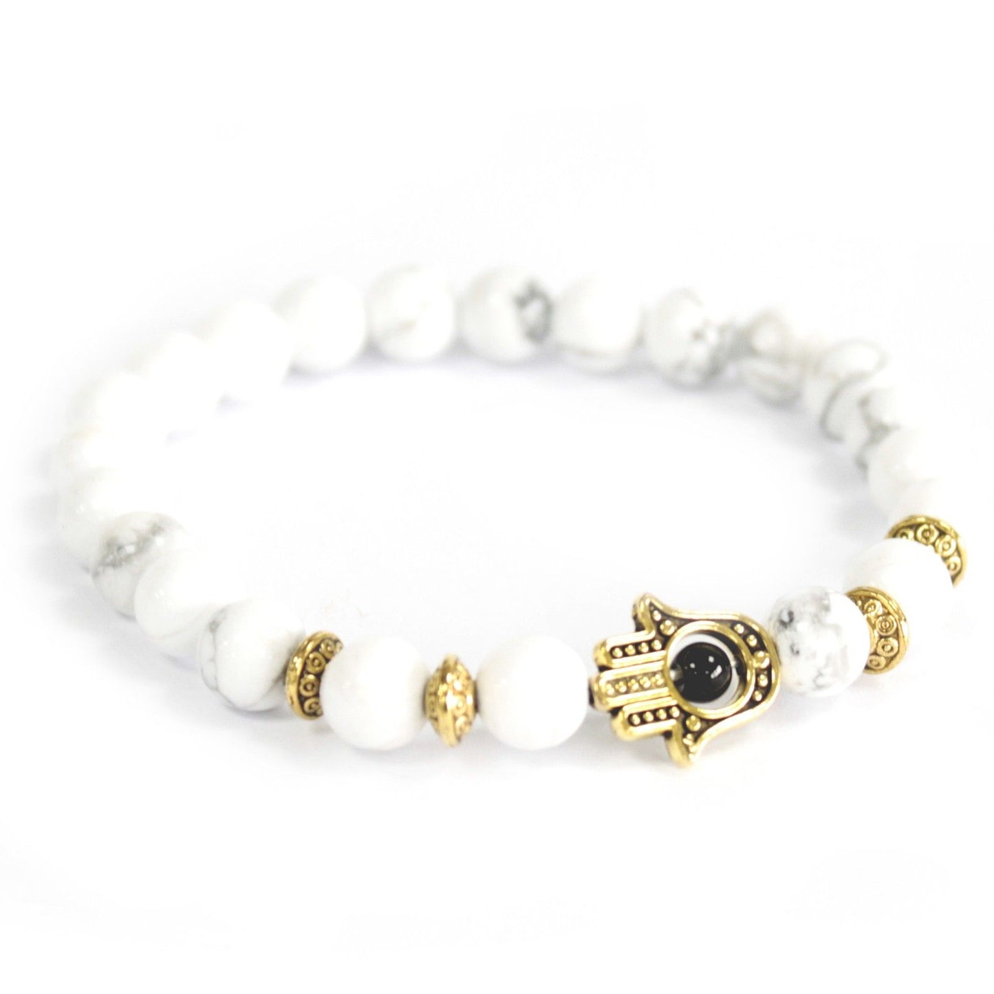 Hamsa-Armband mit Howlit – Schutzsymbol & Edelstein-Kraft
