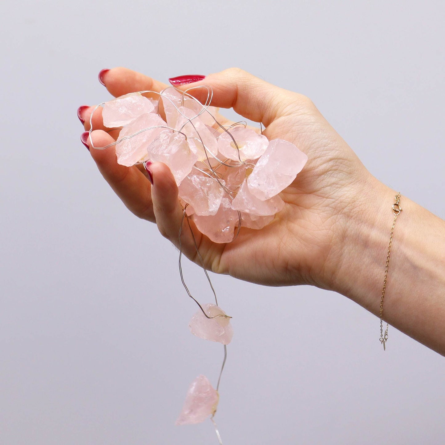 Lichterkette aus echtem Rosenquarz – Sanftes LED-Licht für Harmonie