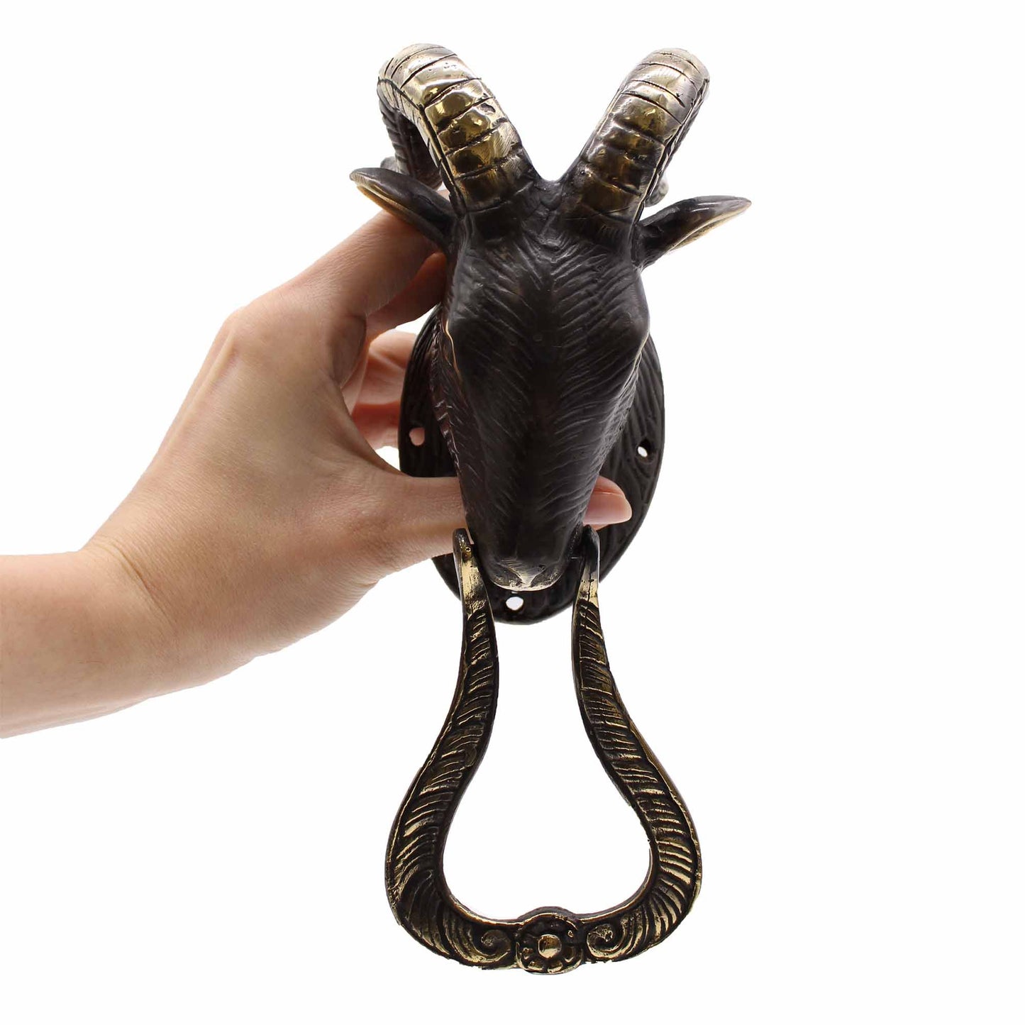 Feng Shui Türklopfer Ziegenkopf - Handgefertigte Messing-Skulptur
