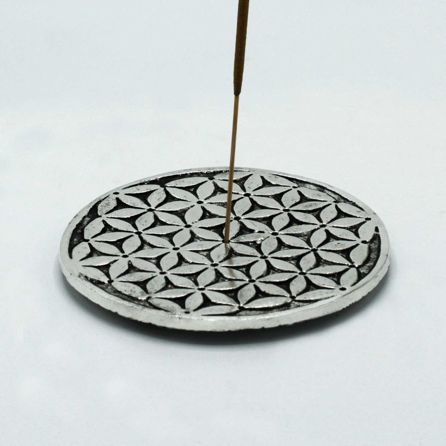 Räucherstäbchenhalter 'Blume des Lebens' – 11 cm aus poliertem Aluminium
