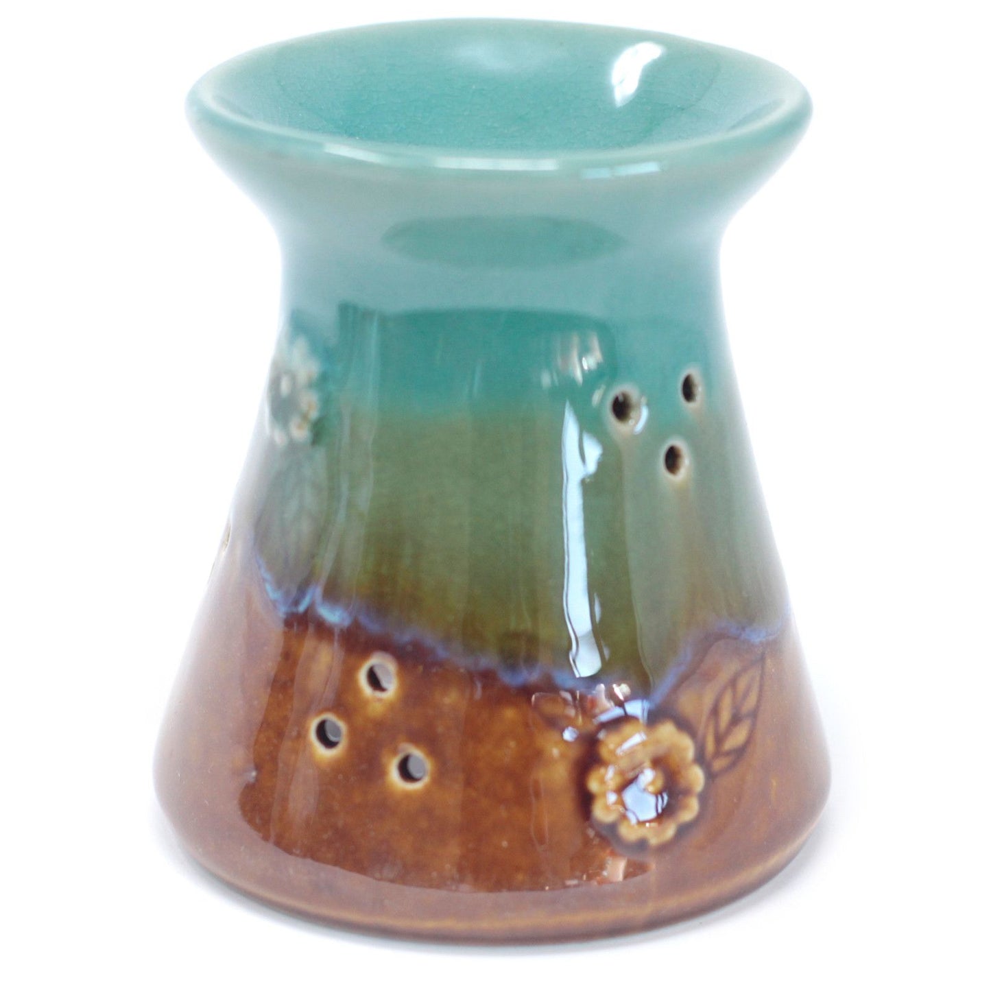 Keramik-Duftlampe mit Blumenmuster – Rustikales Terrakotta-Design