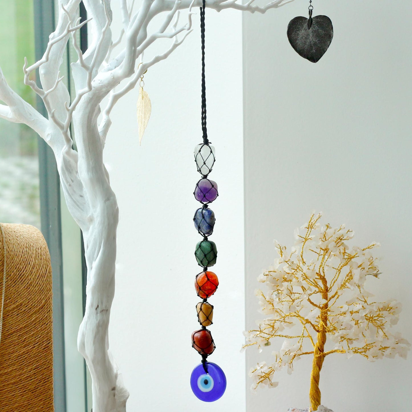 Chakra-Anhänger mit Schutzsymbol – 7 Edelsteine & Böses Auge