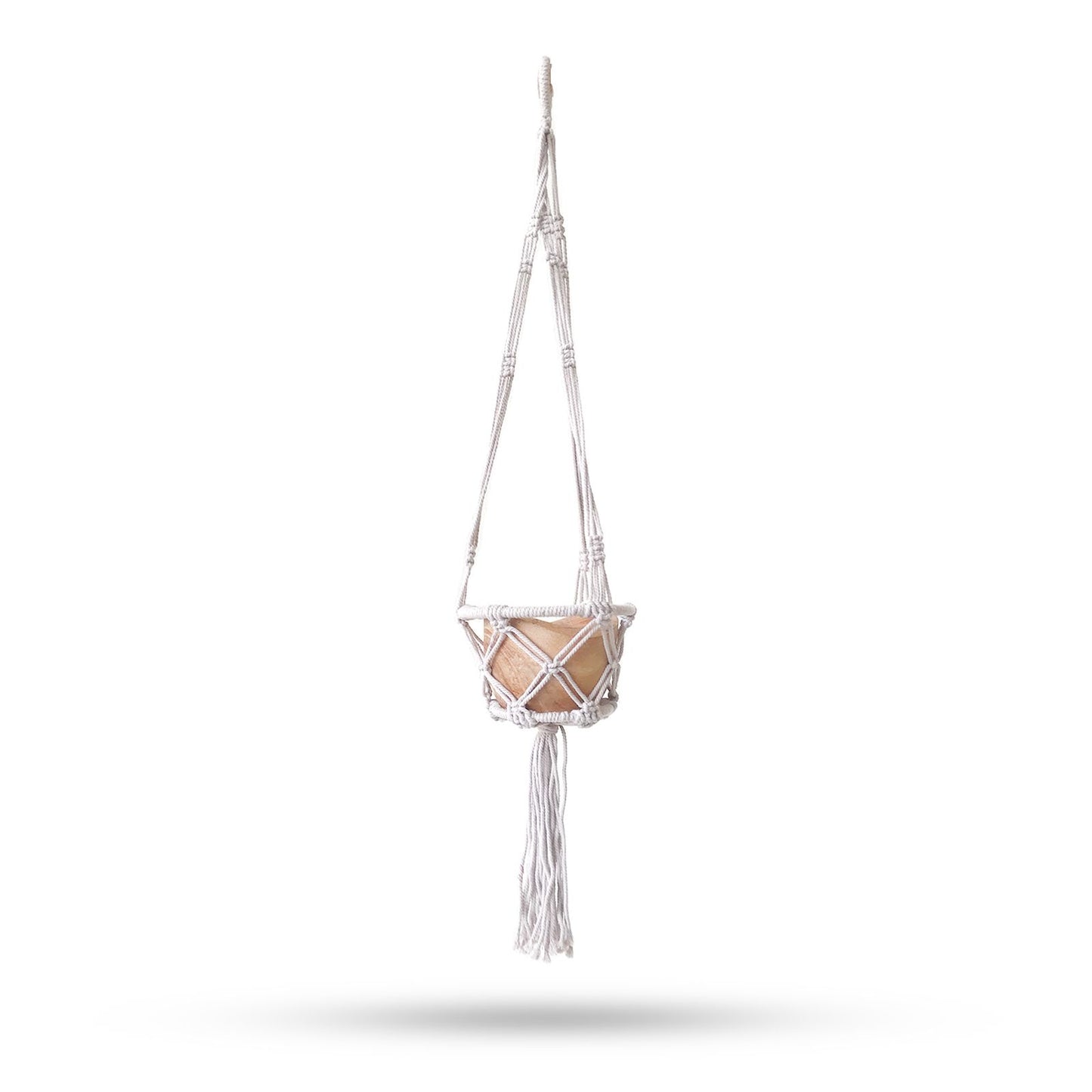 Handgeknüpfter Makramee-Pflanzenträger mit Holzring - 16 cm, Natur