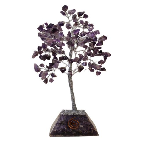 Kristallbaum aus Amethyst auf Orgonit-Pyramide – 160 Edelstein-Splitter