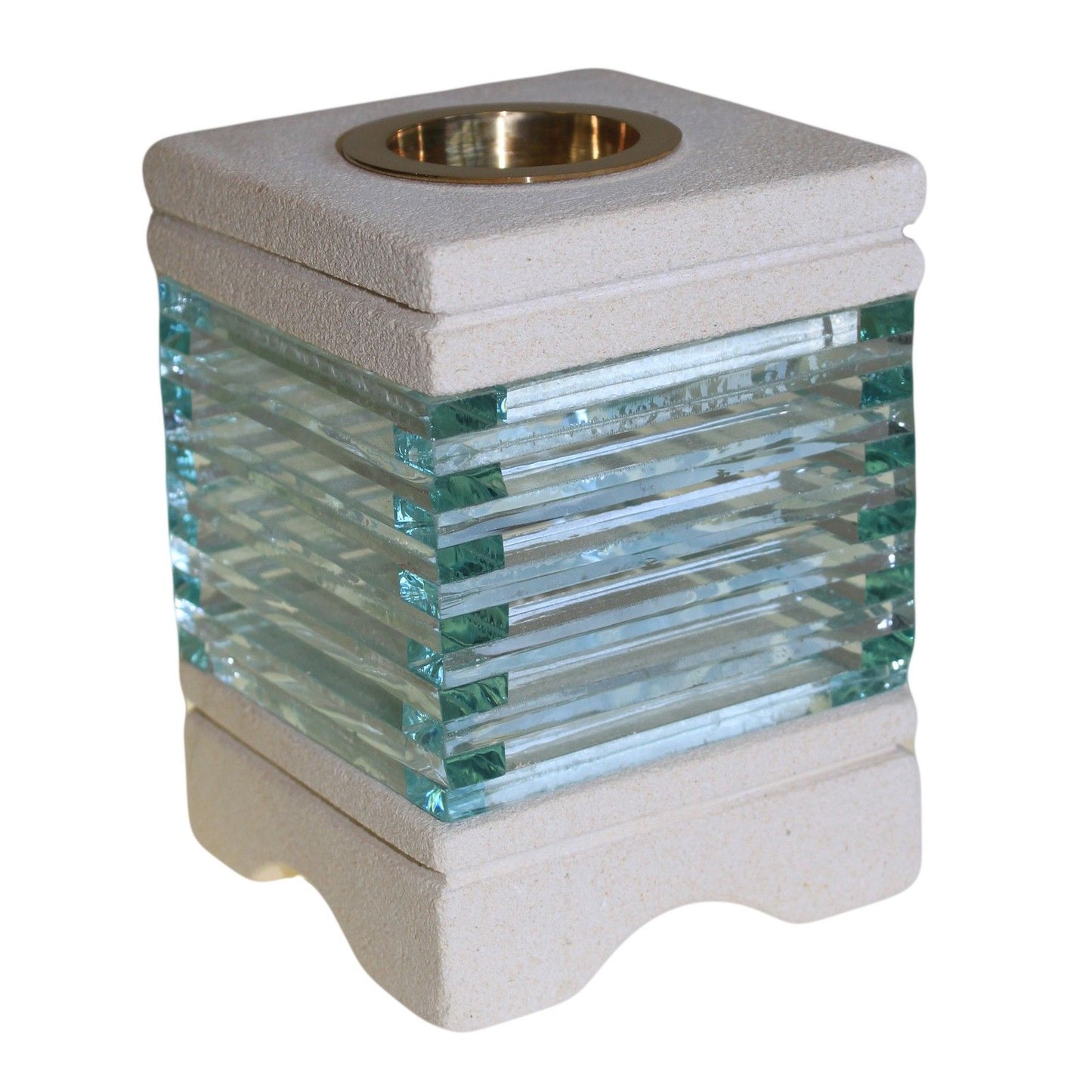 Handgeschnitzte Sandstein-Duftlampe mit quadratischem Glaseinsatz - 10 einzigartige Designs