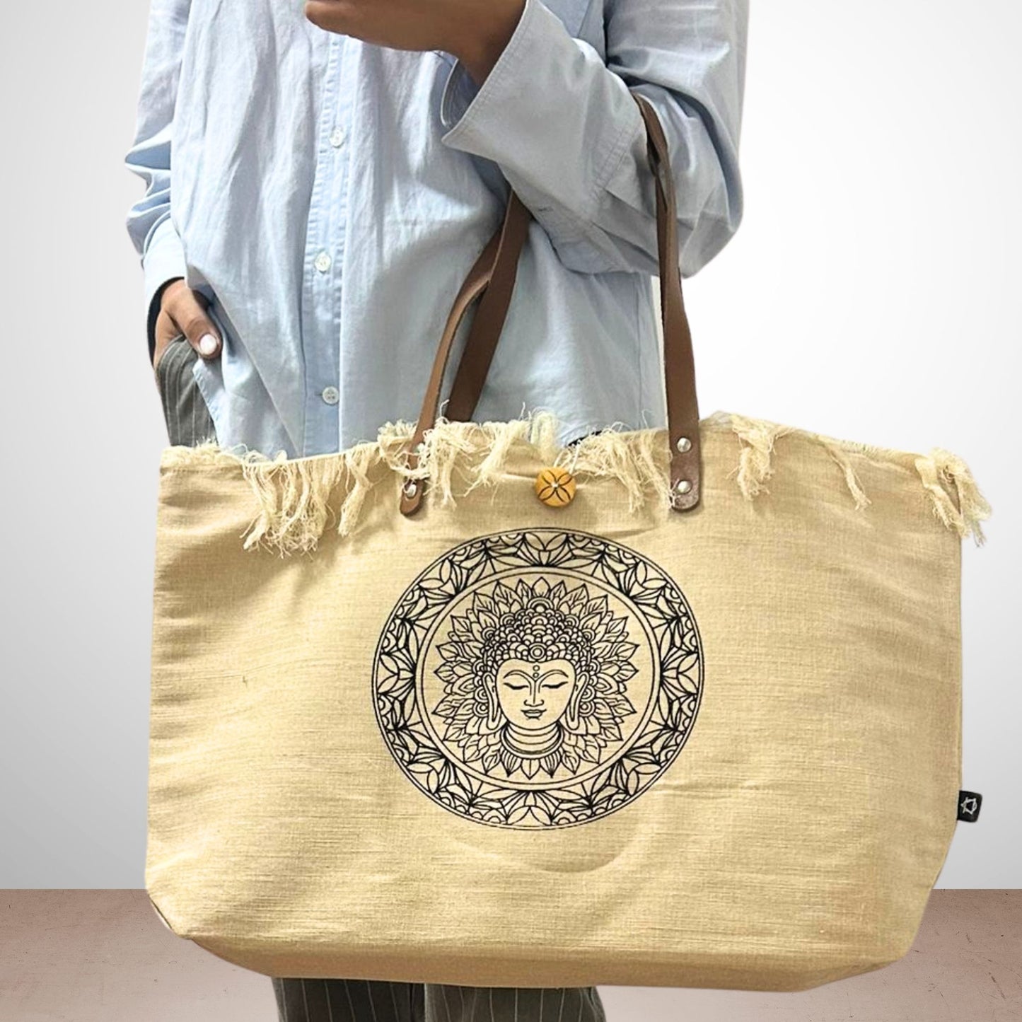 Tragetasche 'Inspiration' – Handgefertigt aus Baumwollcanvas mit Lederhenkeln