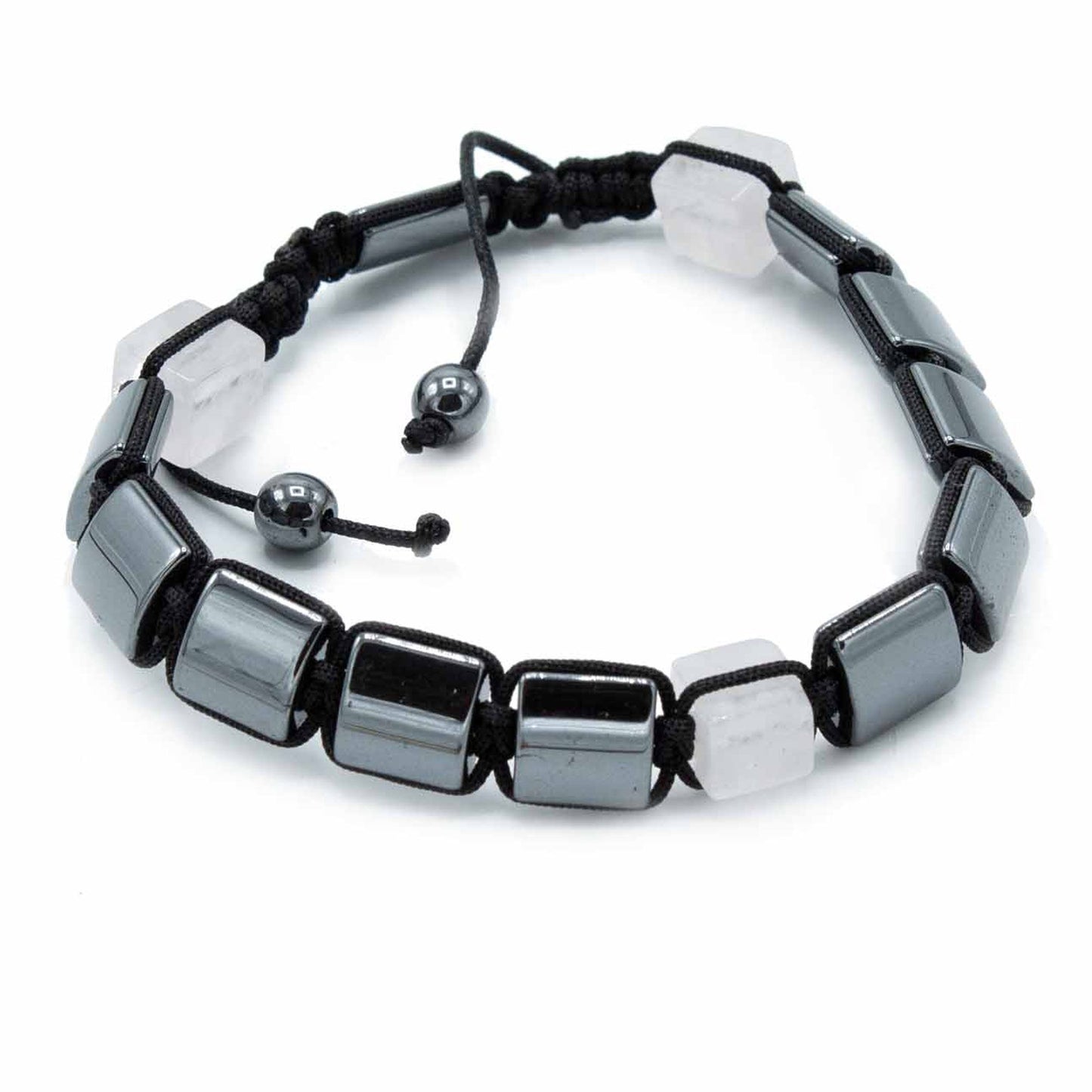 Shamballa Armband aus magnetischem Hämatit mit Rosé-Kuboid-Perlen
