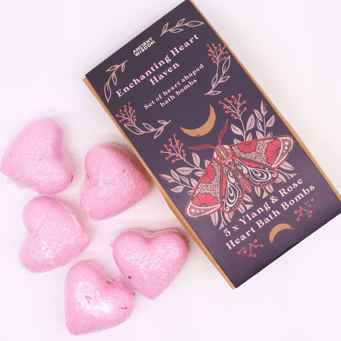 Herz-Badebomben Set Ylang & Rose – 5 Stück im Geschenk-Etui