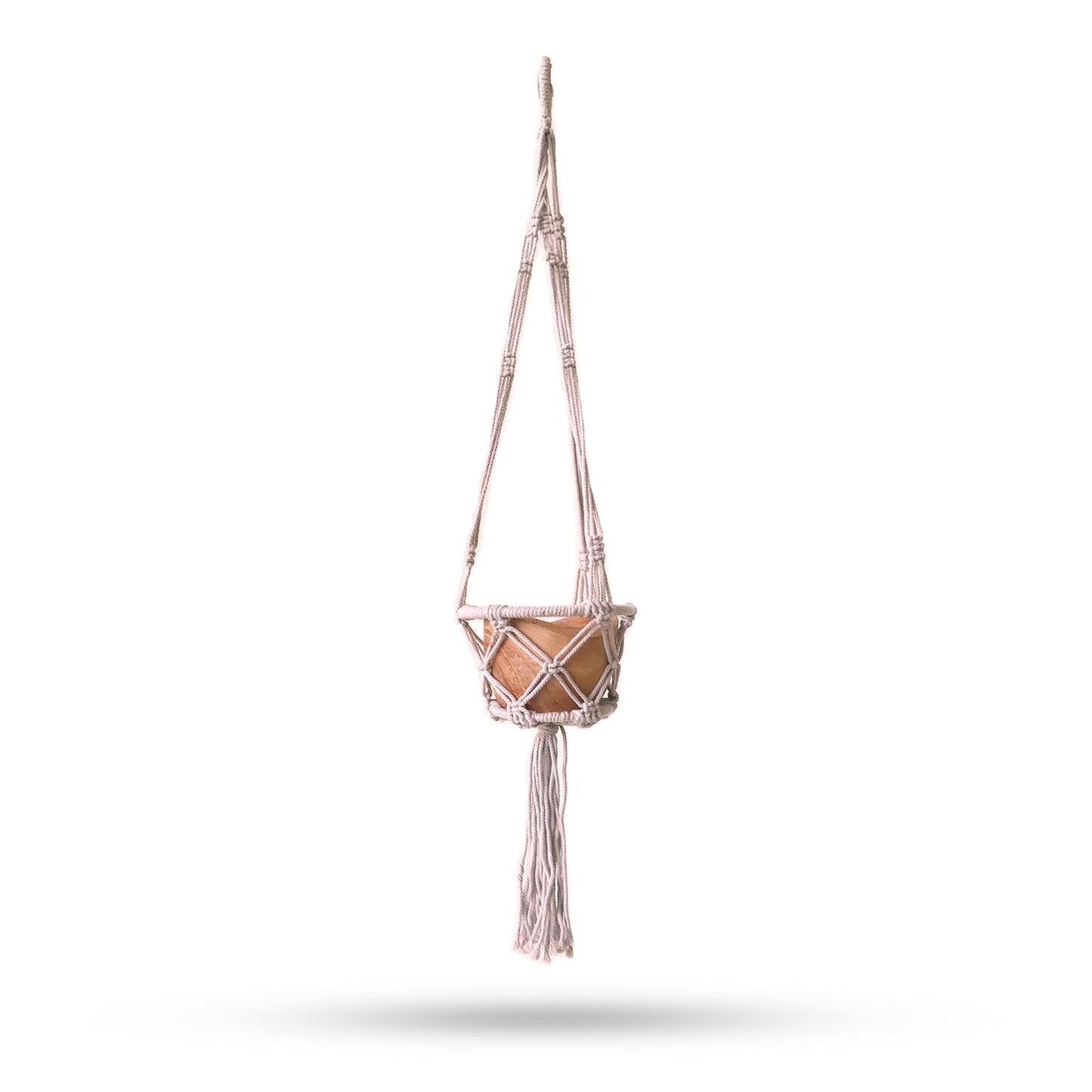 Makramee-Pflanzenhänger mit Holzring - Handgeknüpft in Beige für Töpfe bis 16cm