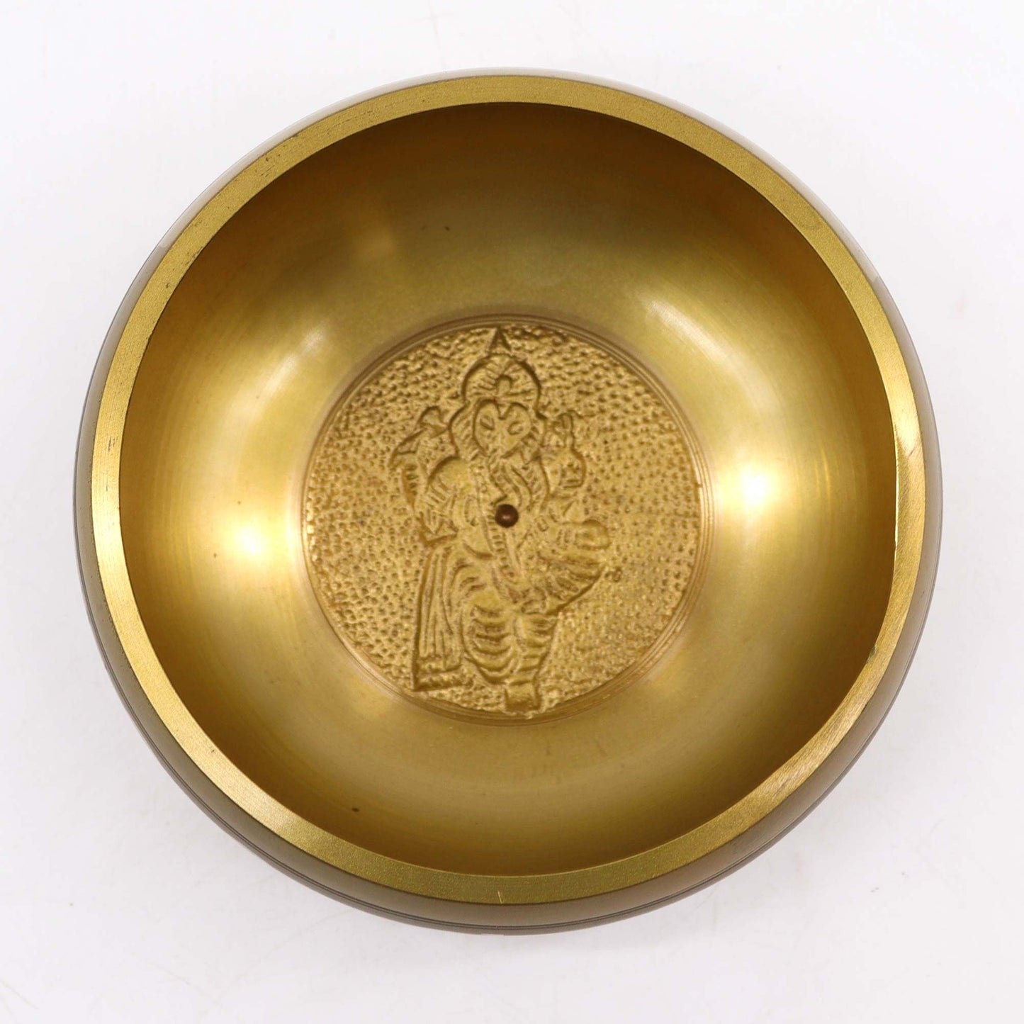 Große Klangschale mit Ganesh-Gravur – Handgefertigt in Messing und Glas