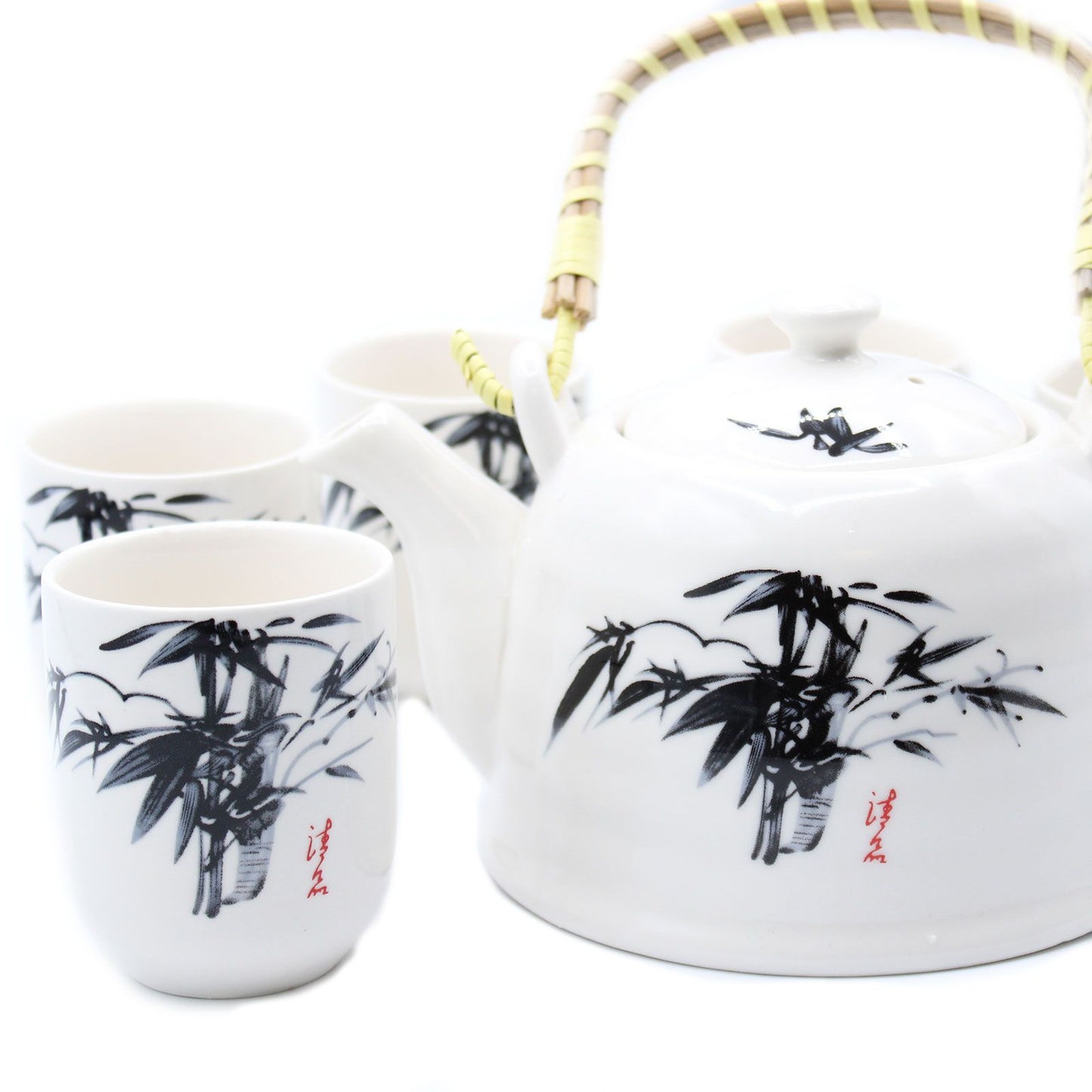 Keramik-Teekannenset White Stone Oriental – 6 Tassen & Sieb inklusive