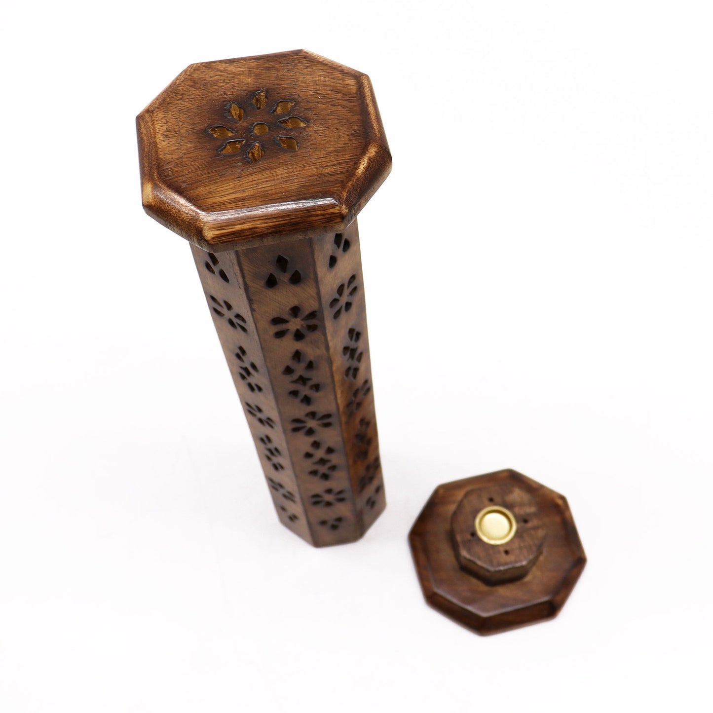 Sechseckiger Räucherturm aus Mangoholz – Handgefertigter Halter für Stäbchen