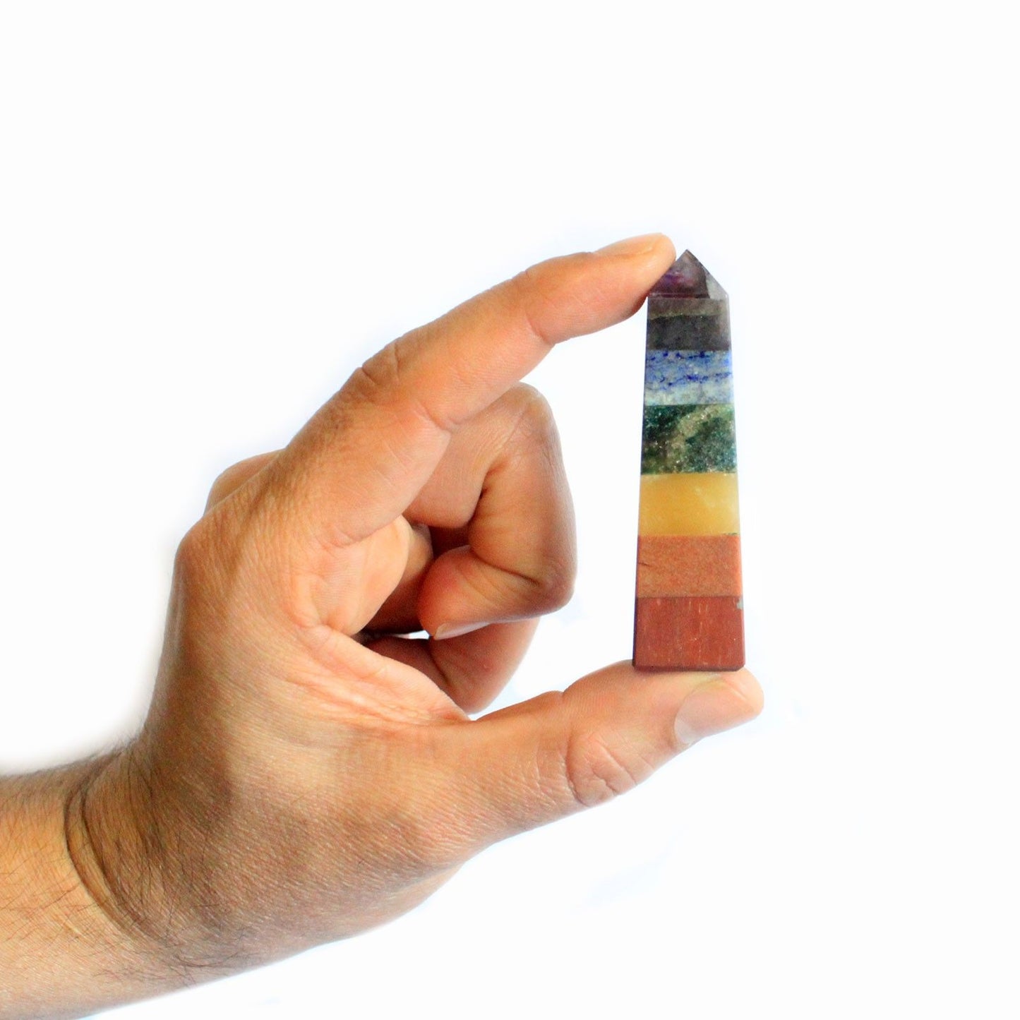 Handgefertigter Chakra-Edelstein-Obelisk – Sieben Steine für innere Balance