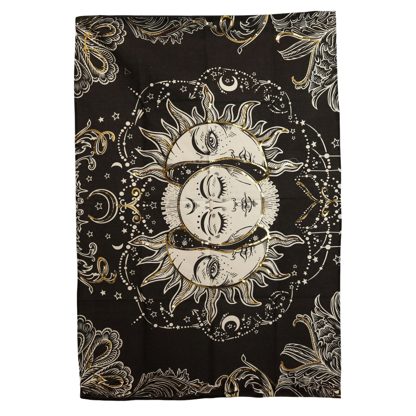 Wandbild 'Sonnen-Göttin' in Gold auf Schwarz - Baumwolle 70x110 cm
