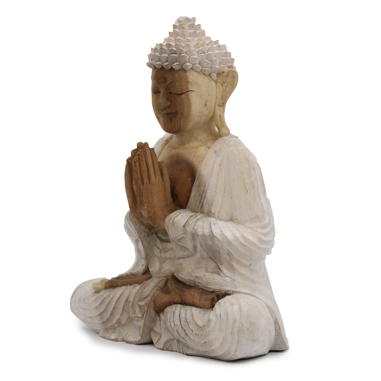 Handgeschnitzte Buddha Statue in Weiß - 30 cm aus Suarholz
