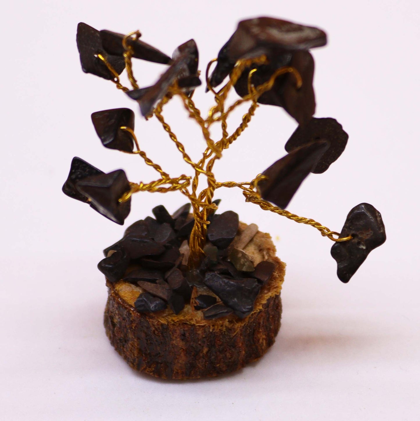 Mini-Edelsteinbaum aus schwarzem Achat auf Holz - Handgefertigte Tischdekoration