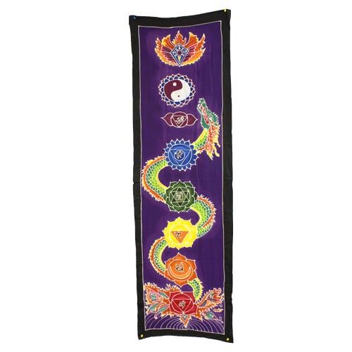 Batik Wandbehang 'Chakra Drop Drachen' - Handgefertigt in Bali, 175x53 cm