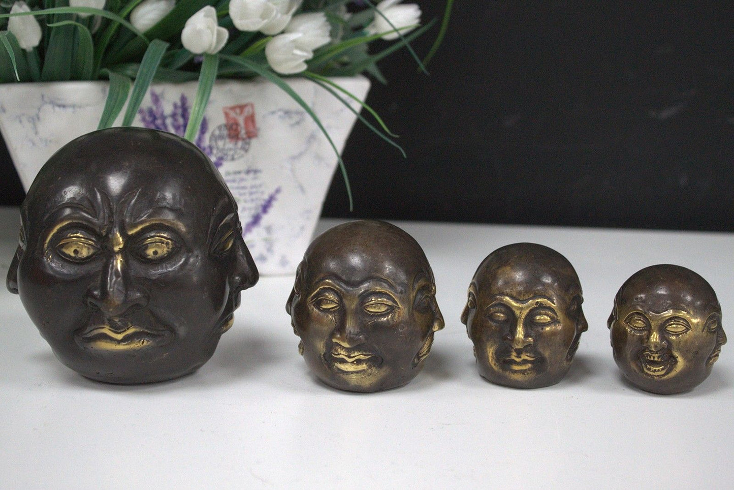 Messing-Buddha mit vier Gesichtern – Handgefertigte Fengshui-Statue, 10 cm