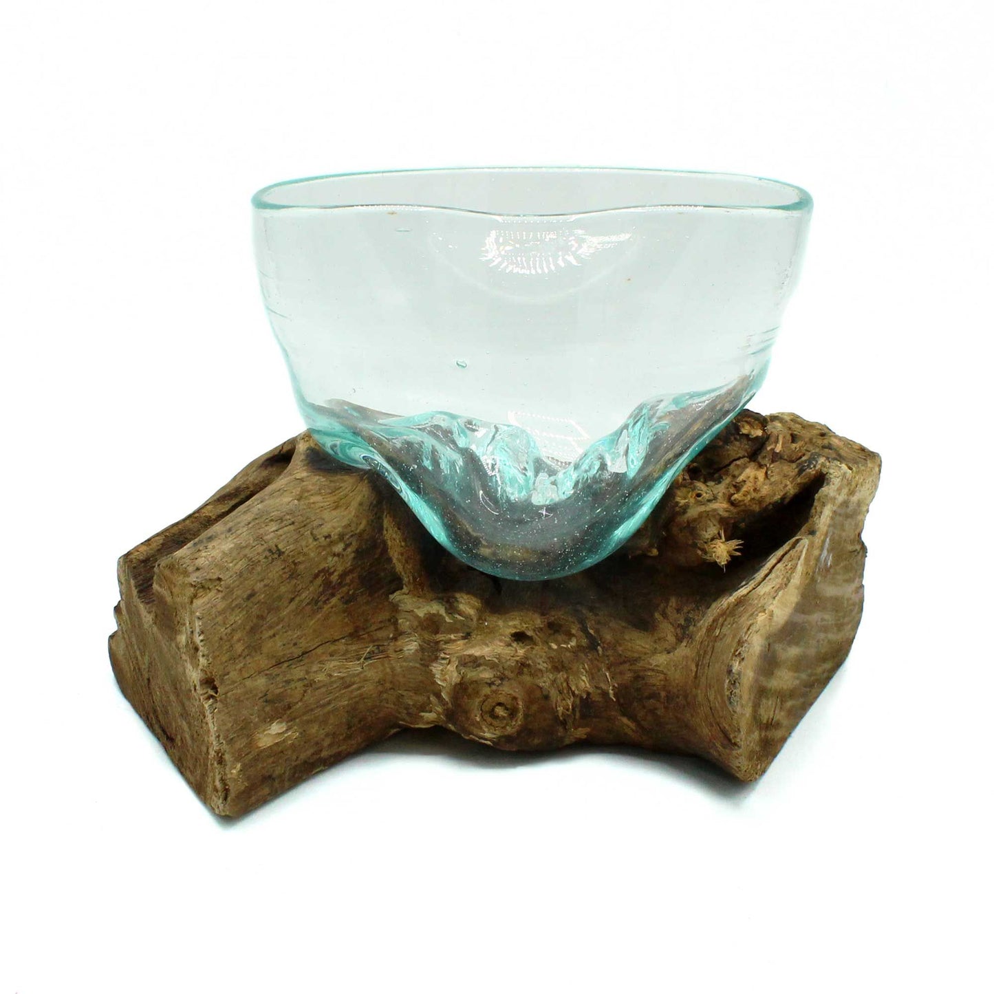Handgeformte Glas-Holz-Schale - Einzigartiges Unikat aus recyceltem Glas & Gamalholz