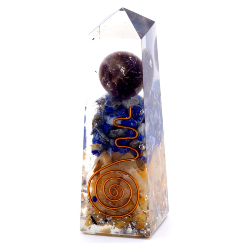 Handgefertigter Orgonit-Obelisk mit Kupfer, Lapislazuli & Gelbem Aventurin – 9 cm