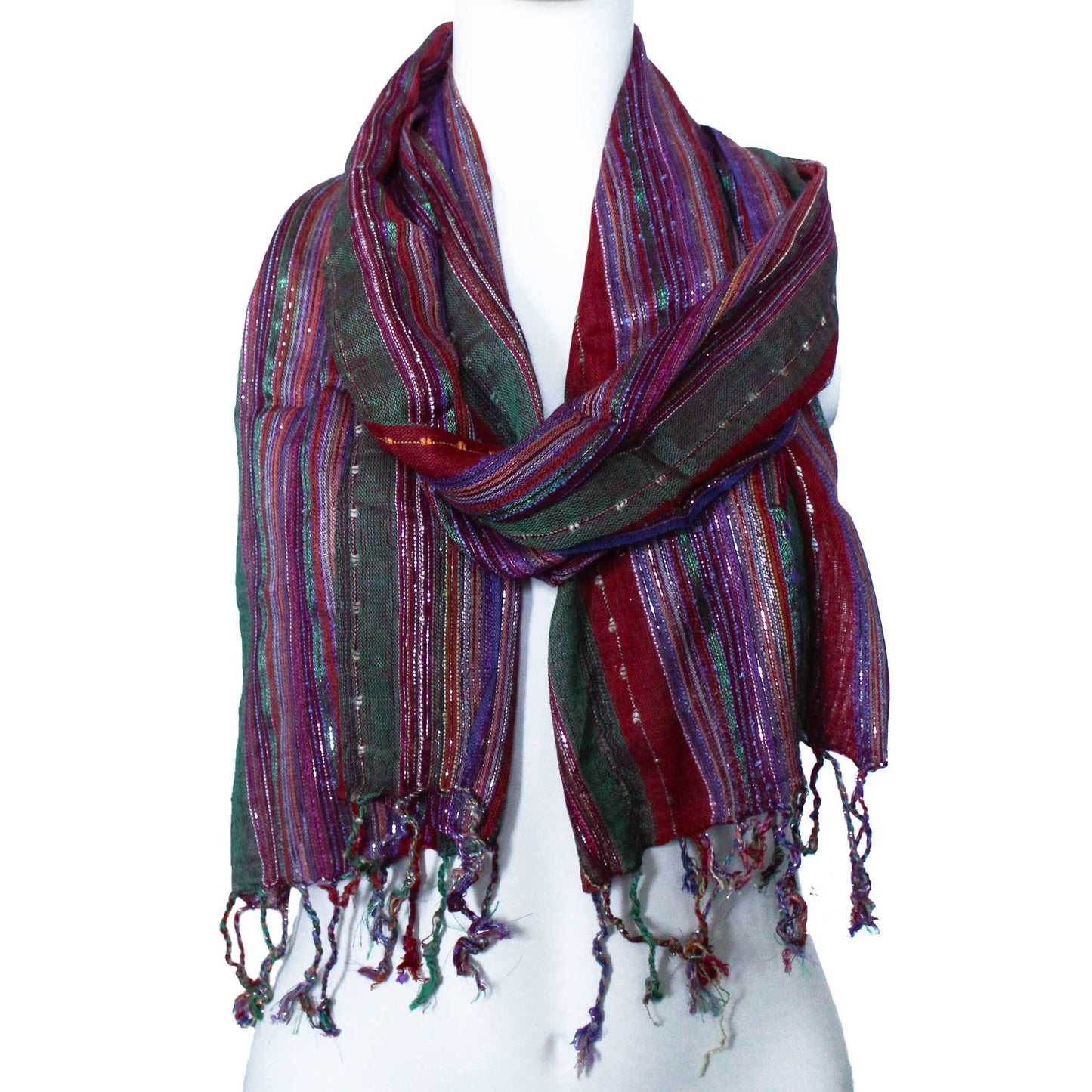 Handgewebter Boho-Schal in Naturgrün – Einzigartiges Unikat 56x183 cm