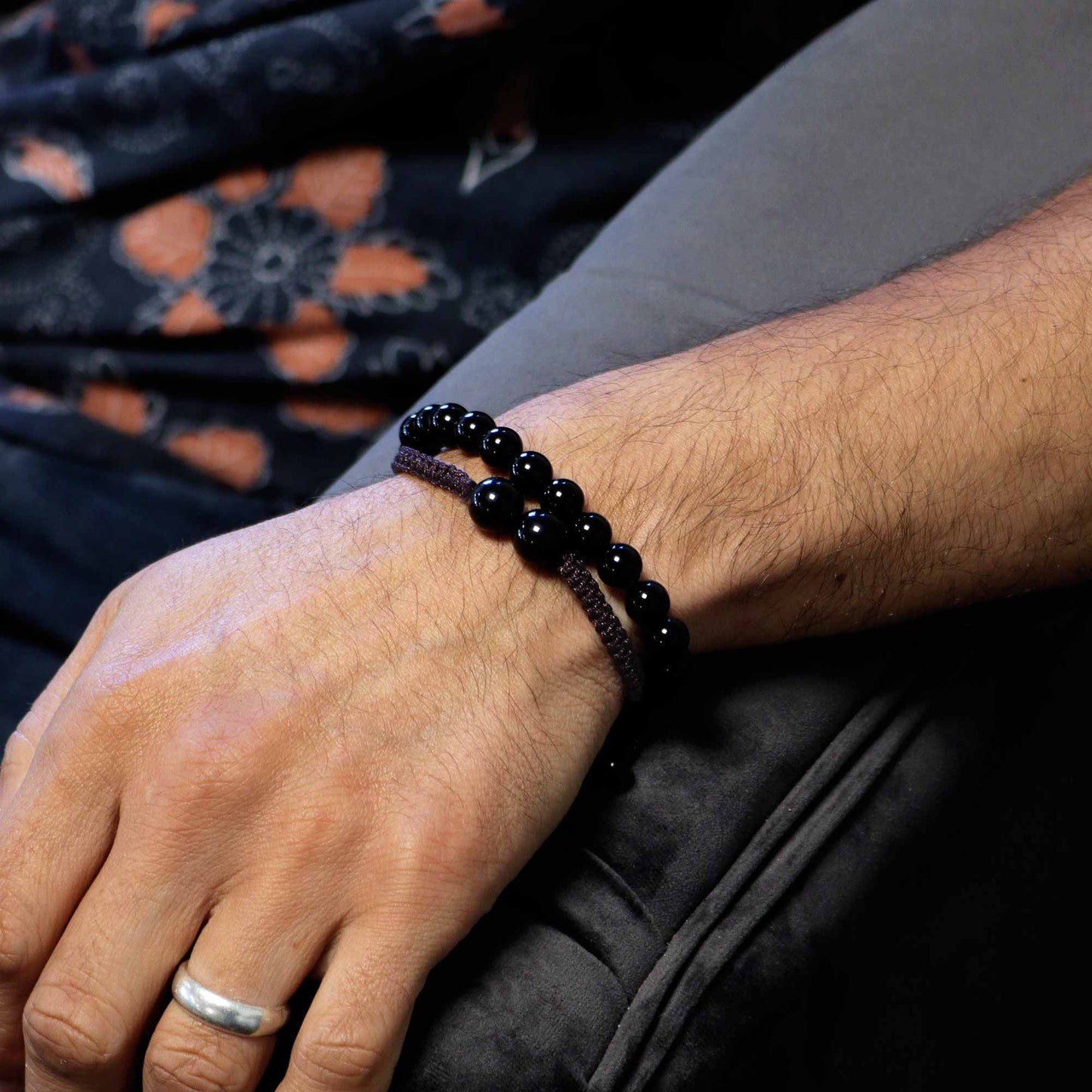 Doppelkraft-Armbandset mit schwarzem Achat – 2-teiliges Edelstein-Set
