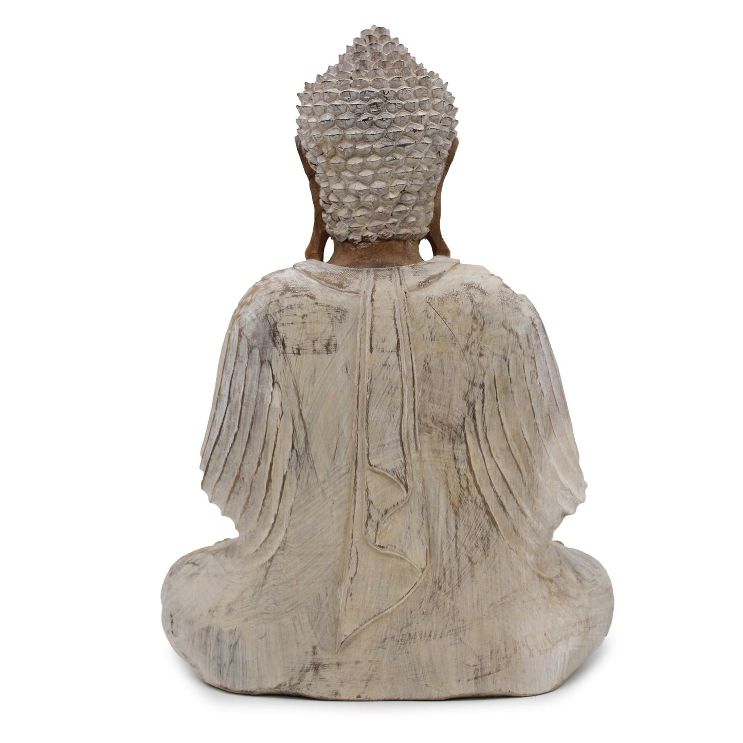 Handgeschnitzte Buddha Statue aus Suarholz - Weiß gebleicht, 40 cm