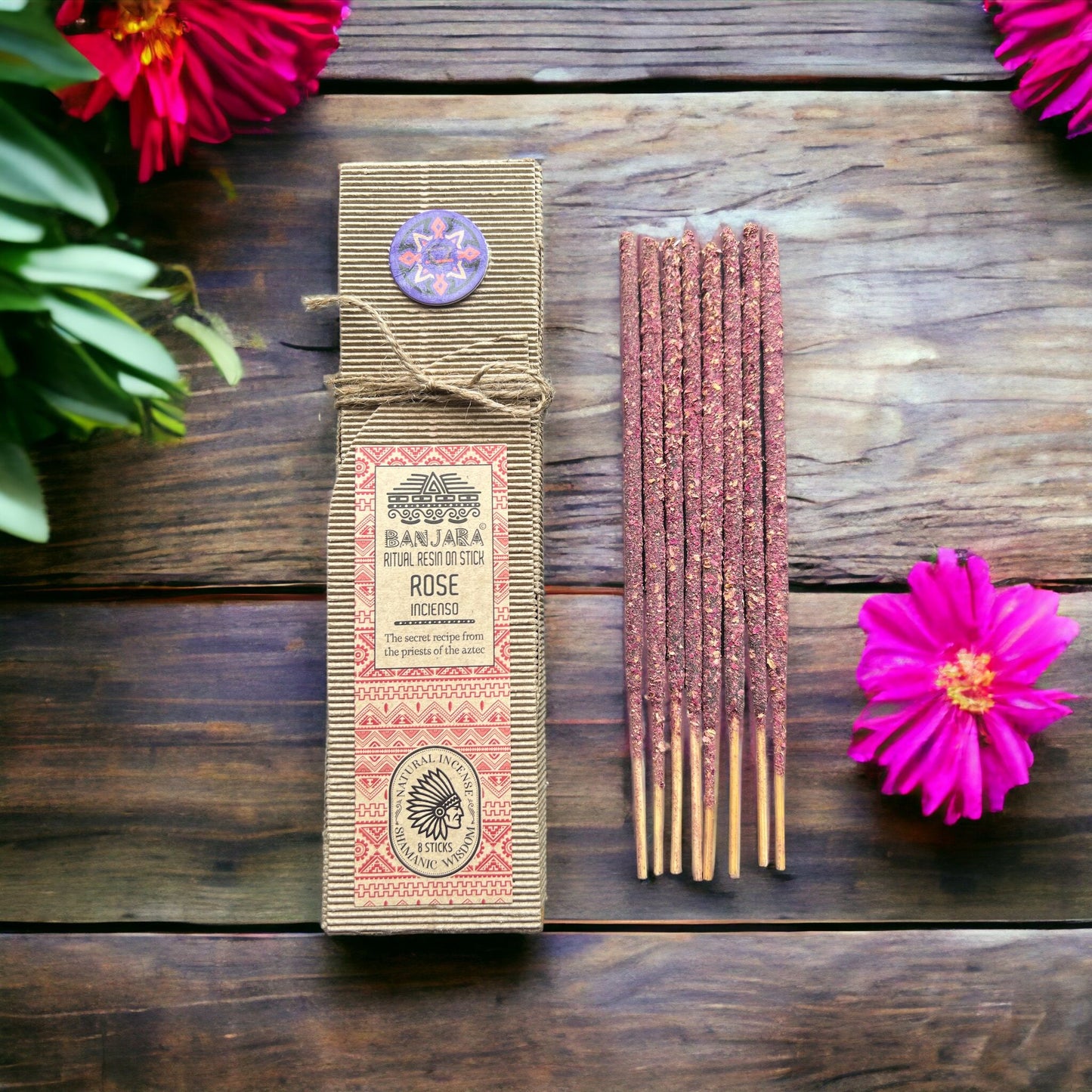 Rosen Ritualharzstäbchen – Handgefertigte Räucherstäbchen aus Indien (8er Set)