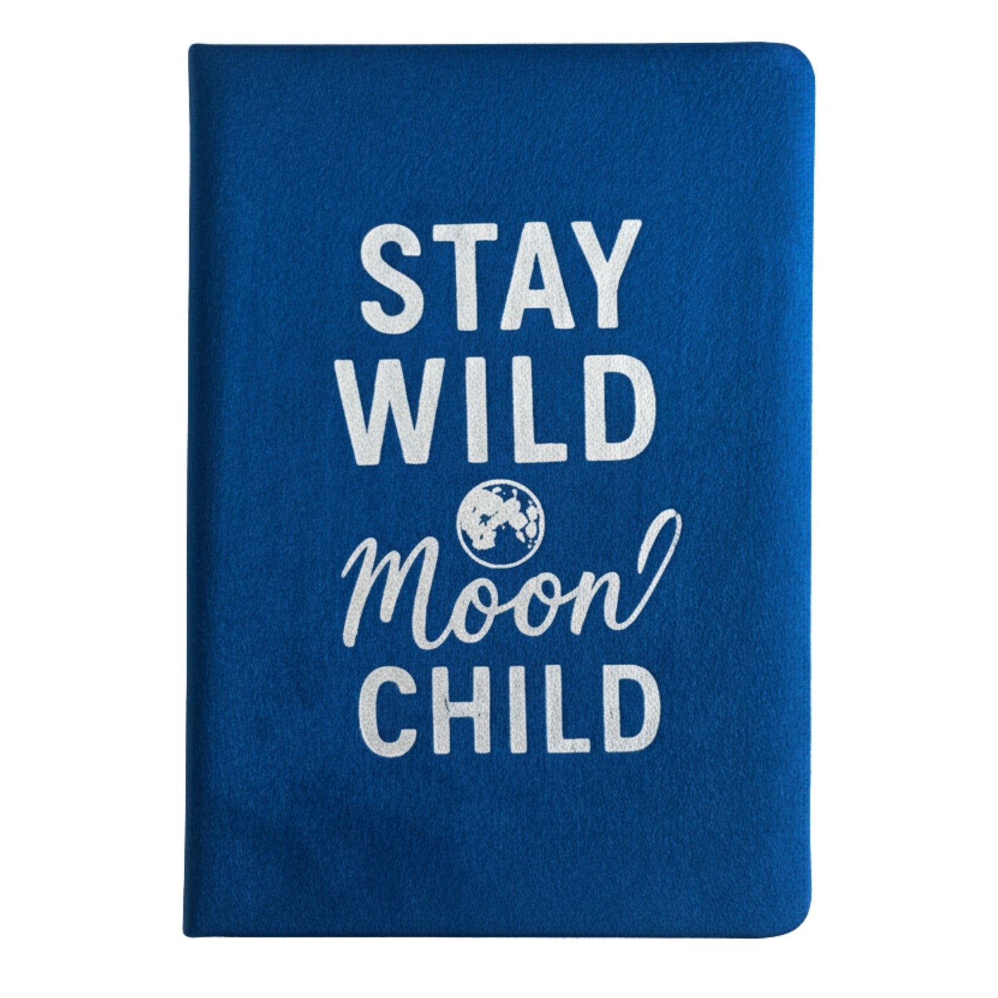 Notizbuch aus Samt in Dunkelblau – 80 Seiten mit Silberprägung 'Stay Wild Moon Child'