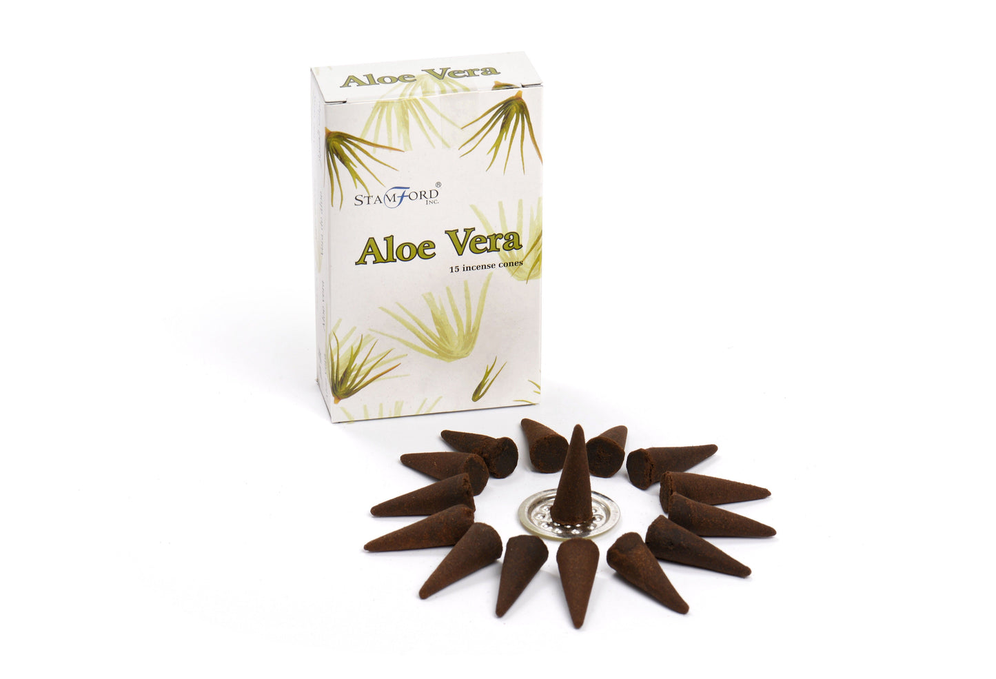 Räucherkegel-Set 'Aloe Vera' – 15 Stück inkl. Metallhalter