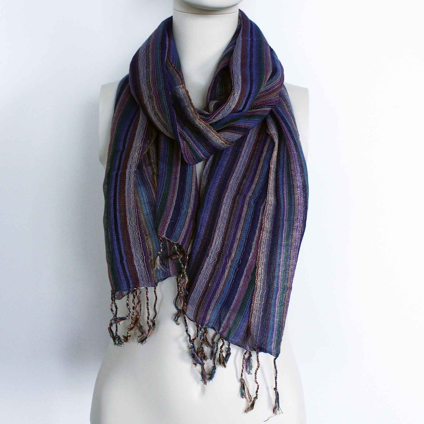 Handgewebter Boho-Schal mit Goldfaden – Einzigartige Farbkombination 56x183 cm