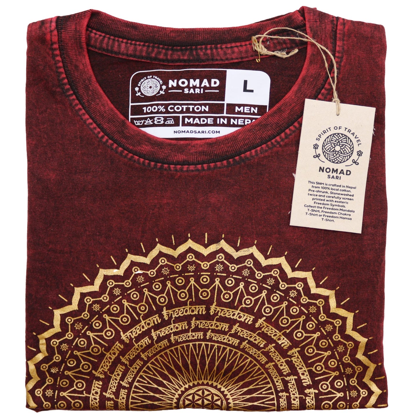 Unisex Premium T-Shirt 'Mandala' in Maroon – Doppelt Stein-gewaschen
