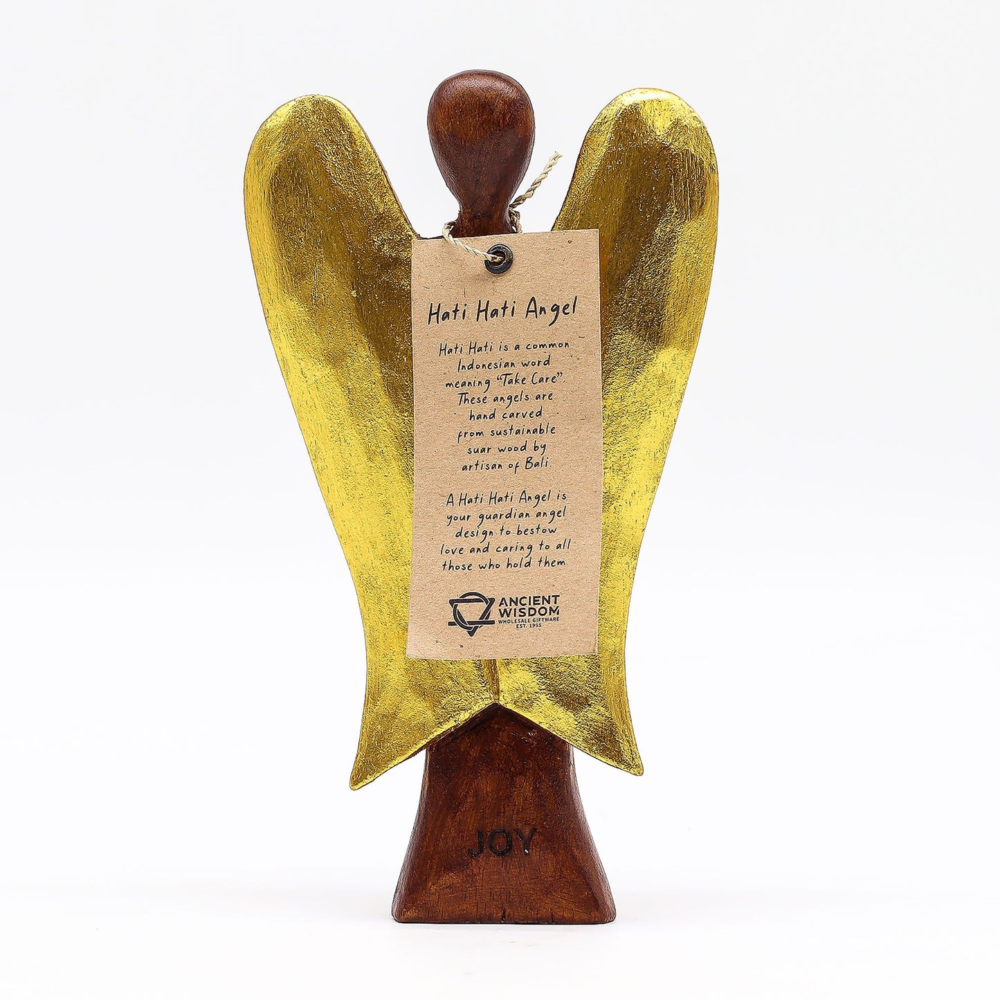 Hati-Hati Engel Joy – Handgeschnitzte Holzfigur aus Suarholz, 20 cm