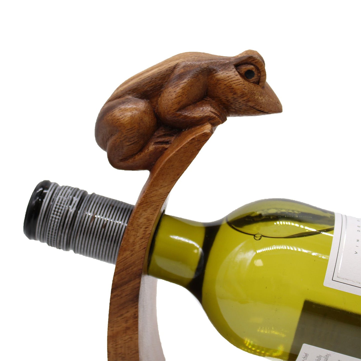 Weinhalter 'Der Balance-Frosch' – Handgeschnitztes Suarholz-Unikat