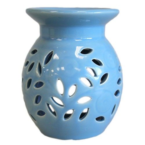Keramik-Ölbrenner 'Blaue Blüten' – Duftlampe mit floralem Design