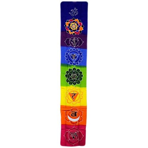 Batik Wandbehang 'Chakra Drop' in Regenbogenfarben – 183 x 35 cm