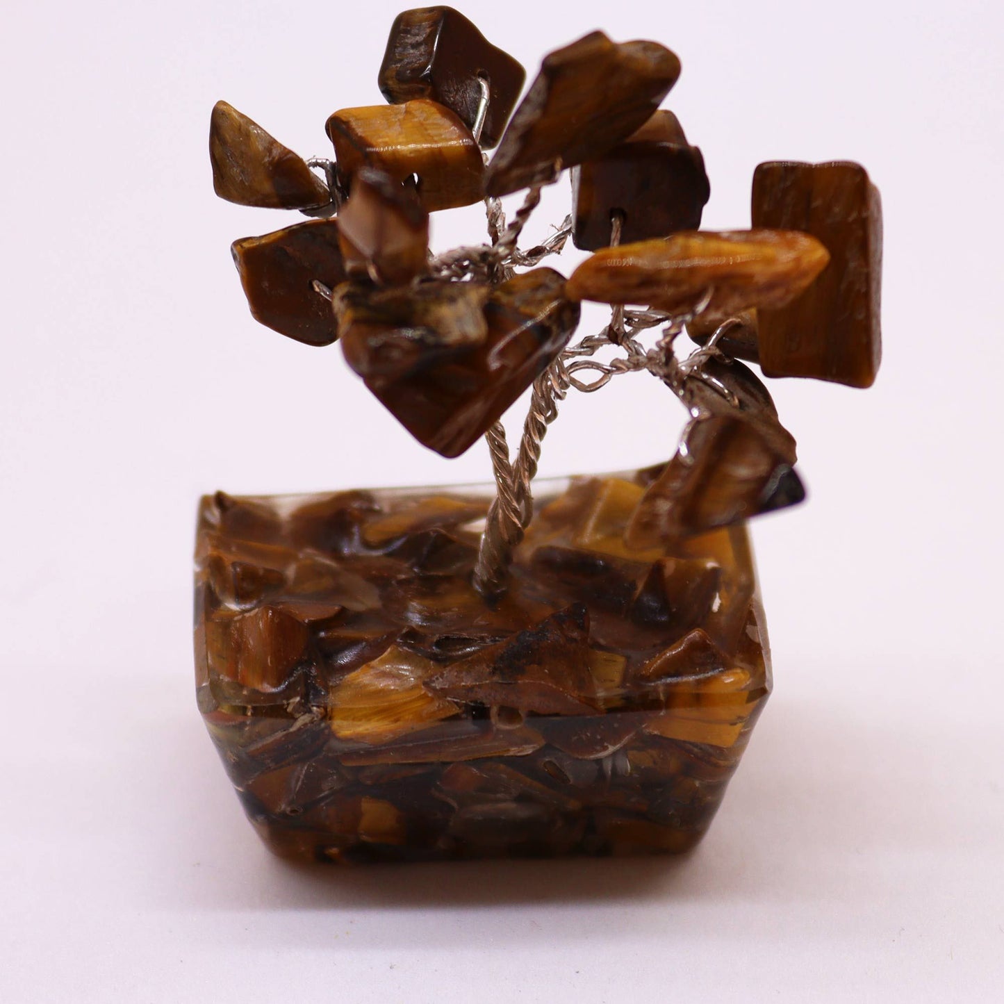 Miniatur-Edelsteinbaum aus Tigeraugen auf Orgonit-Basis (15 Steine)