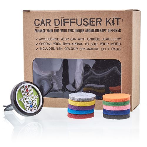 Hamsa Duftmedaillon fürs Auto – 10-teiliges Edelstahl-Set mit Filzpads