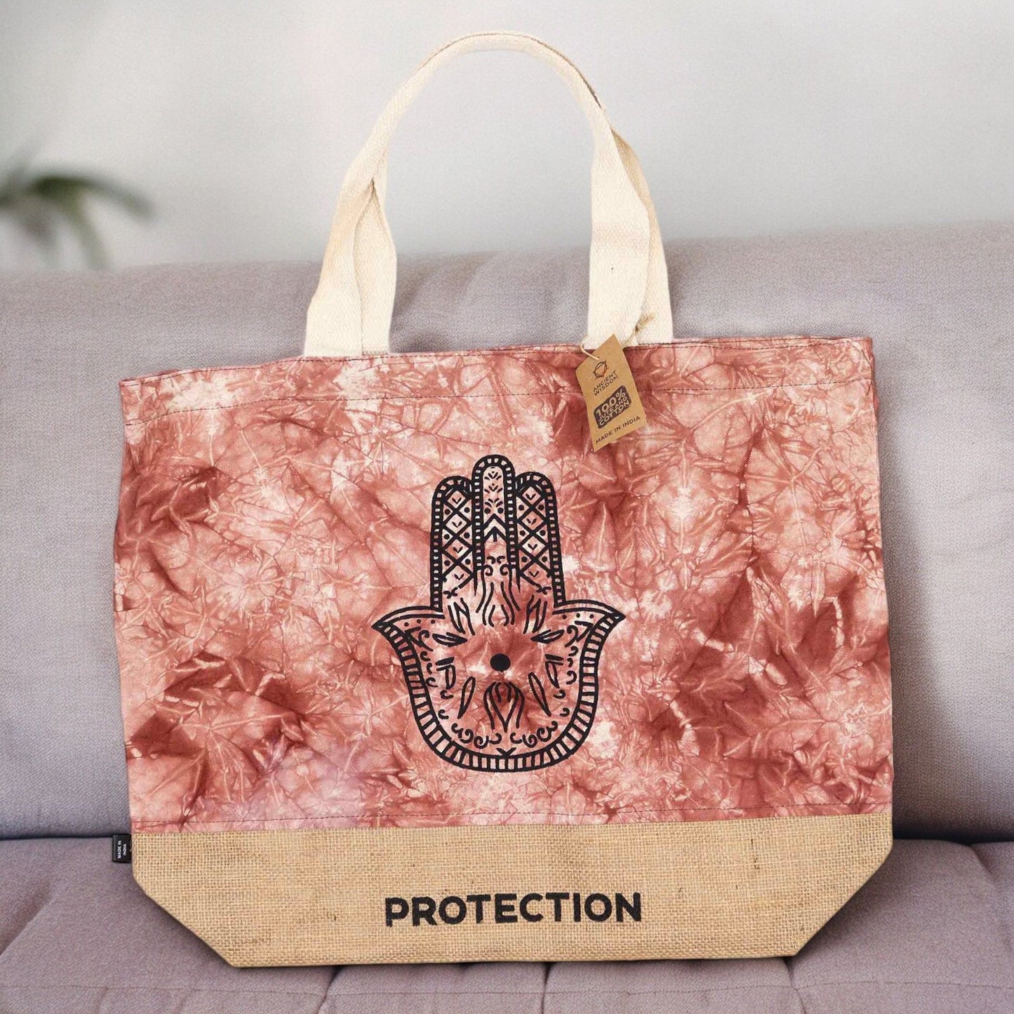 Hamsa Schutz Tasche in Terrakotta - Naturfaser mit Stonewash-Optik