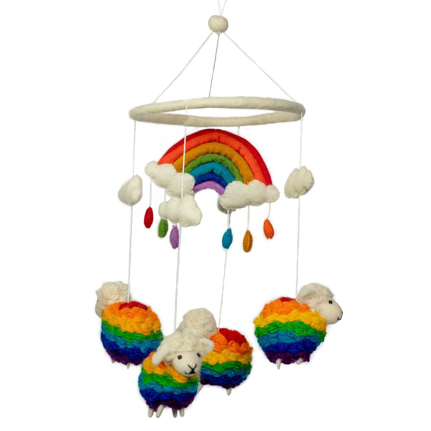 Filz-Mobile 'Zauberhafte Schäfchenwolke' mit Regenbogen – Handgefertigte Deko fürs Babyzimmer