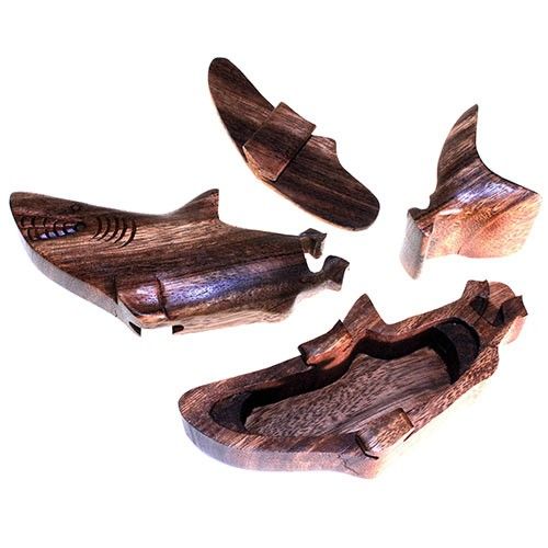 Happy Shark Magic Box - Rätselbox aus Saman-Holz mit Geheimfach