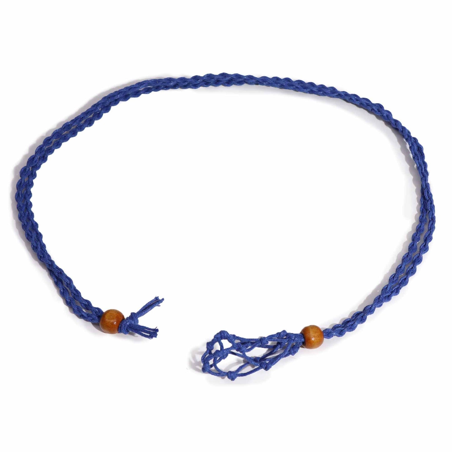 Makramee-Band aus Wachsbaumwolle in Marineblau mit Holzperle – Für Edelsteine