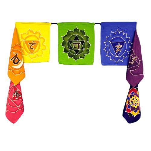 Batik Wandkunst 'Seven Flags - Chakra' - 7-teiliges Set aus Bali