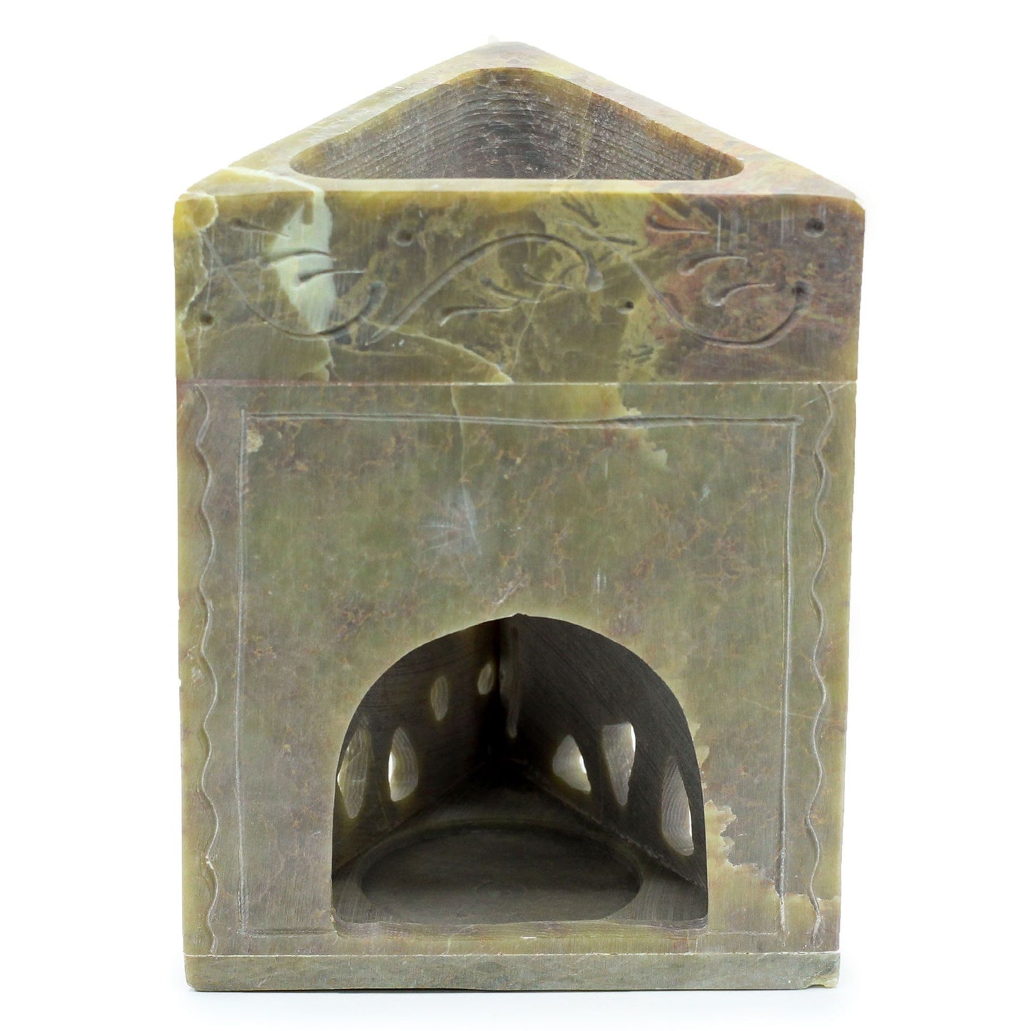Handgefertigter Speckstein-Ölbrenner 'Elefanten-Dreieck' – 11x9 cm